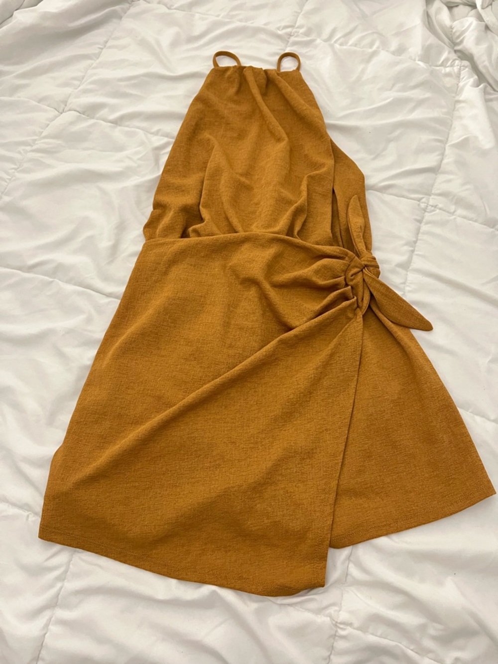 Tan chestnut high neck wrap dress romper NWT medium